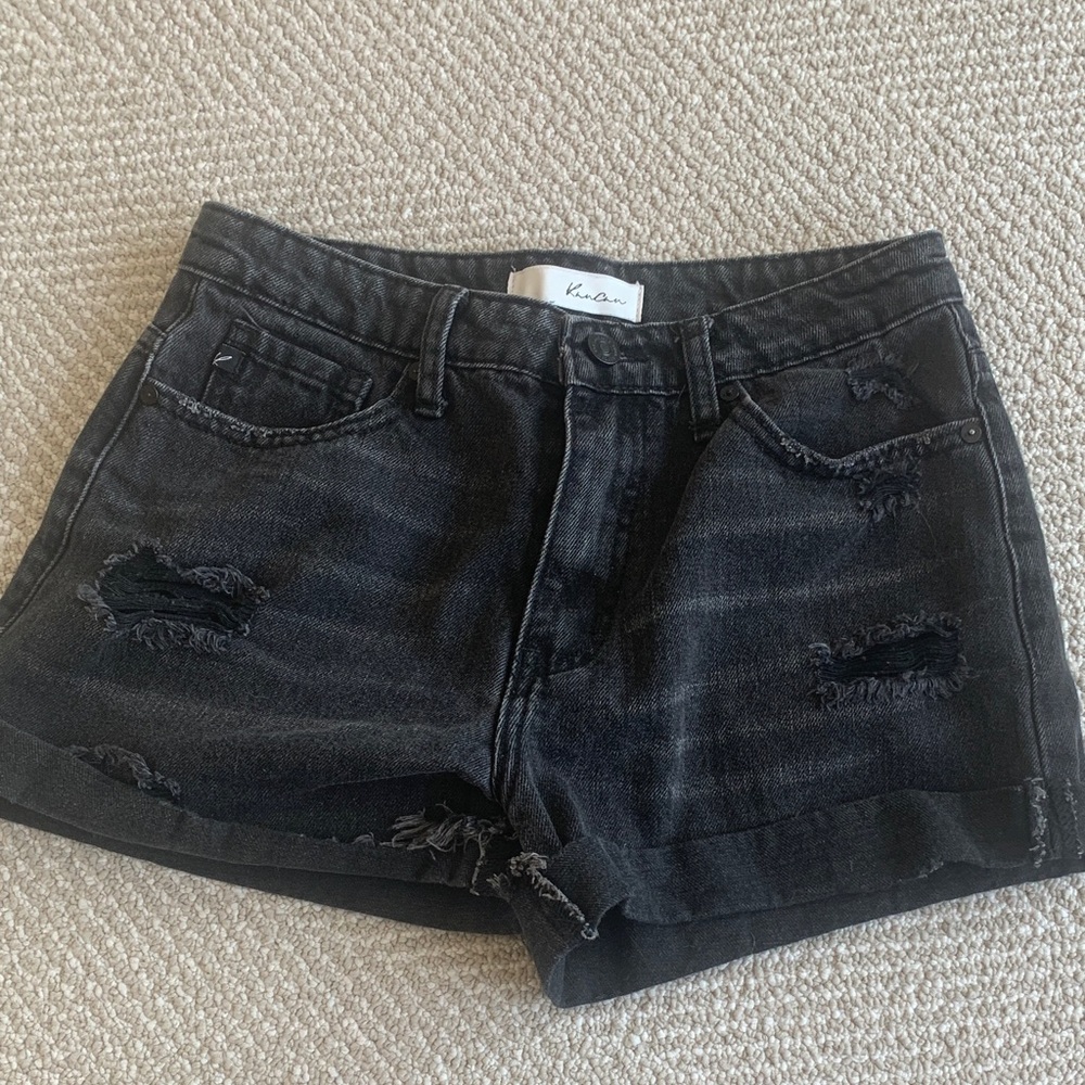 KanCan Black Distressed High-Rise Denim Shorts